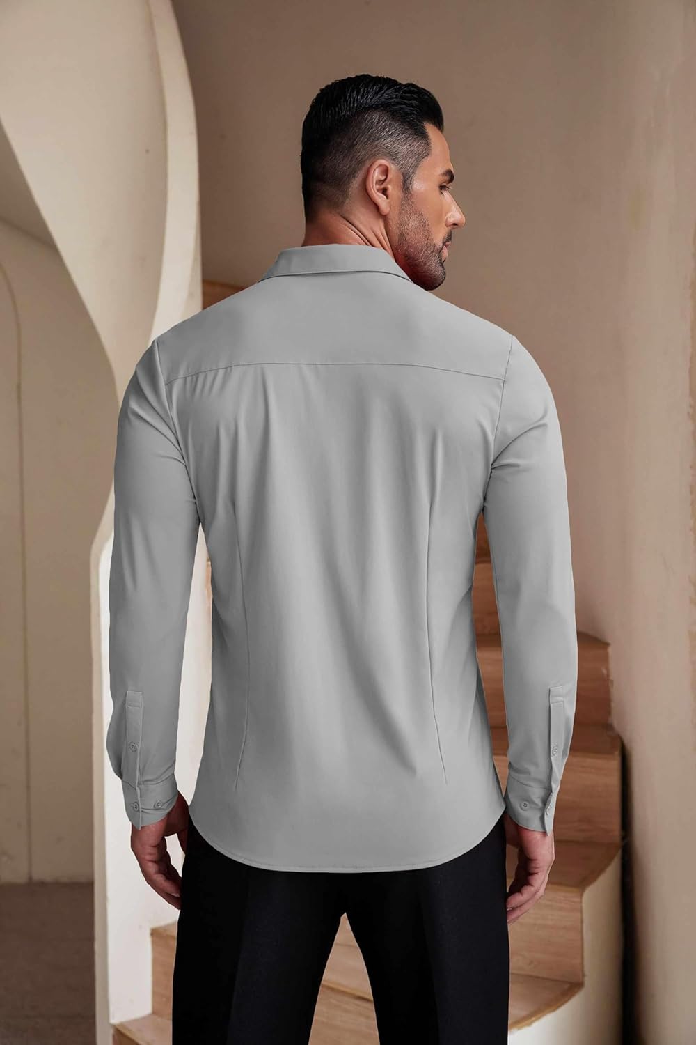 Herren Muscle Fit Oberhemden faltenfrei Langarm Freizeit Button Down Hemden - Bild 44 von 100