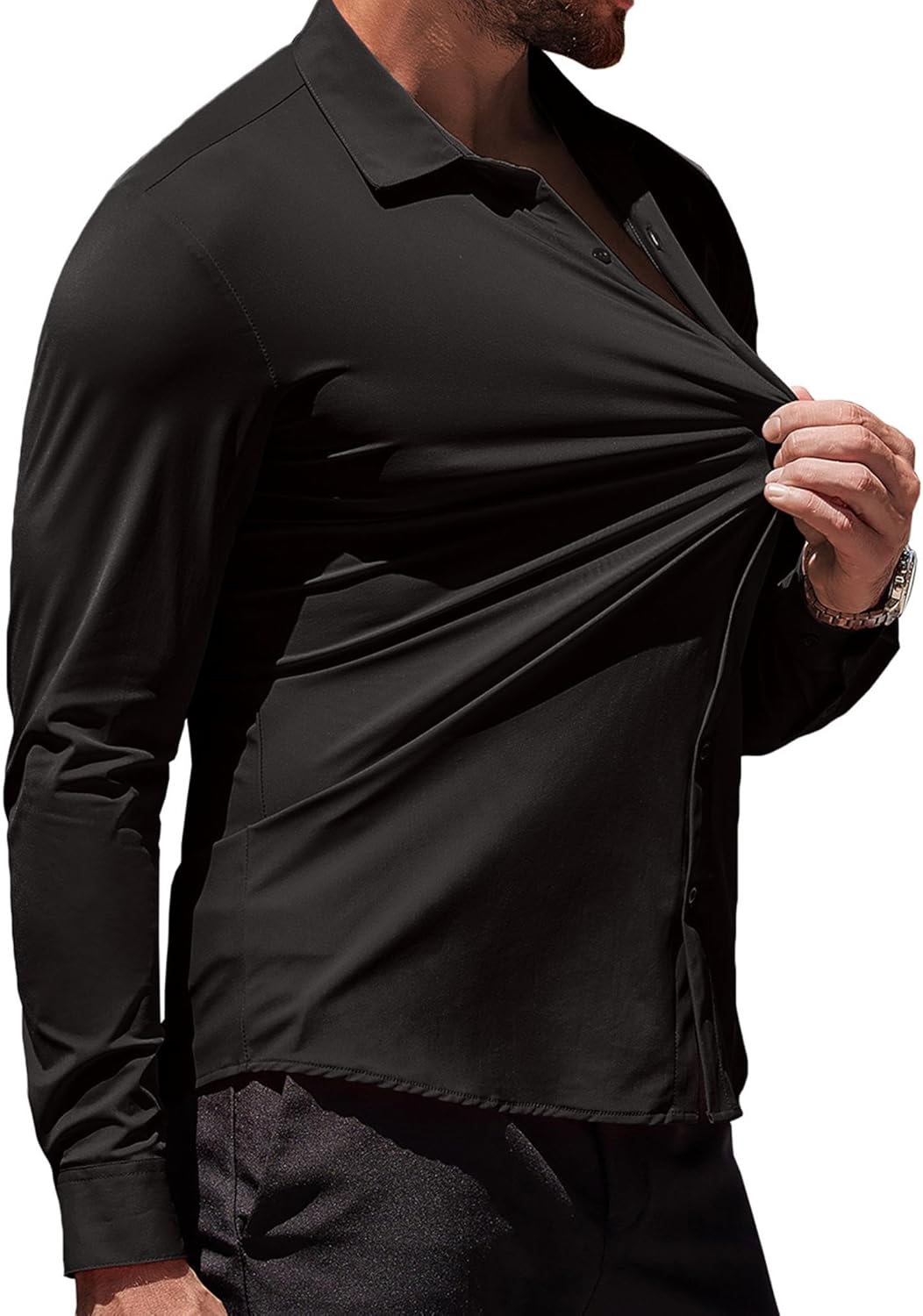 Herren Muscle Fit Oberhemden faltenfrei Langarm Freizeit Button Down Hemden - Bild 46 von 100