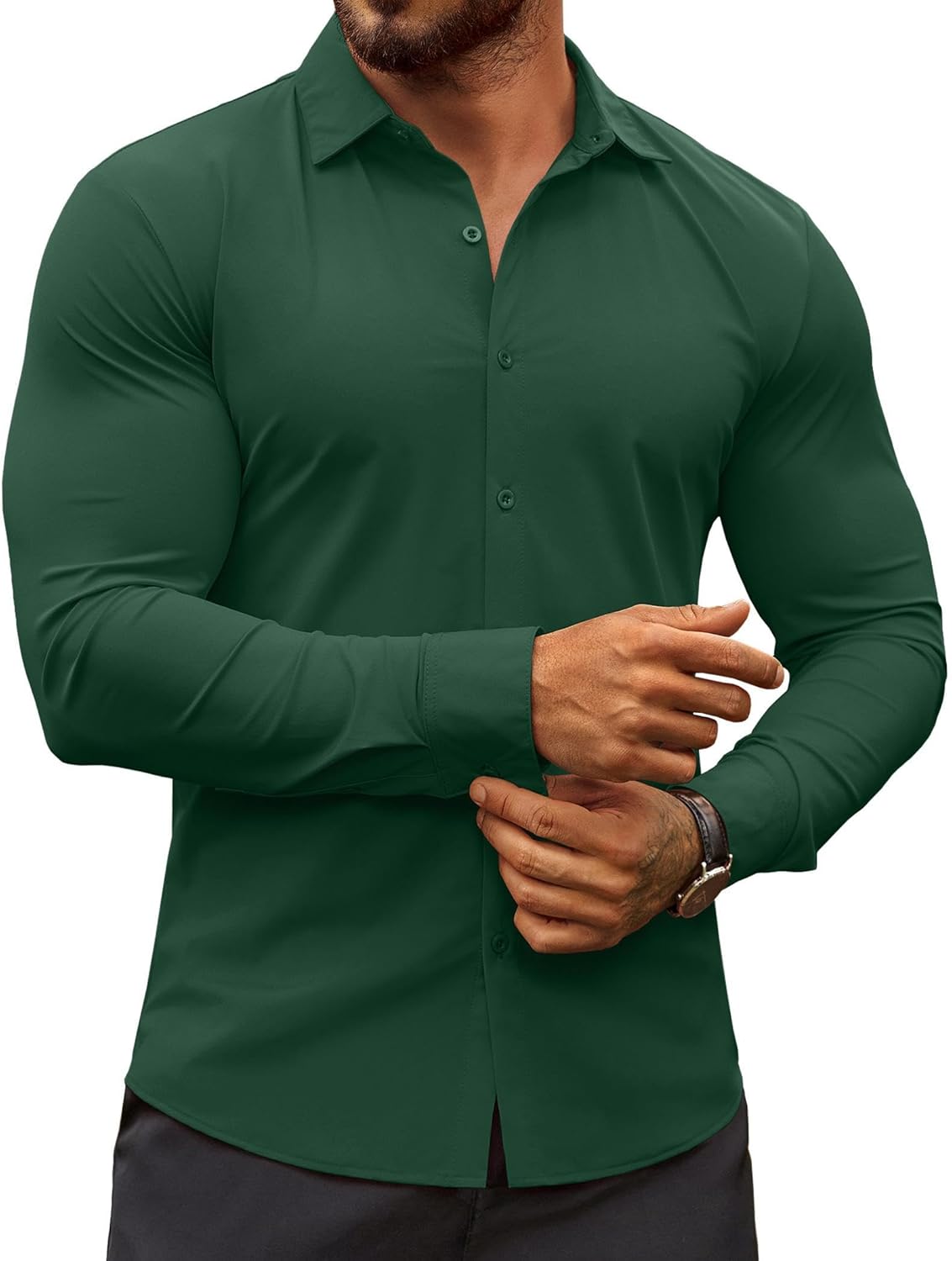 Herren Muscle Fit Oberhemden faltenfrei Langarm Freizeit Button Down Hemden - Bild 50 von 100