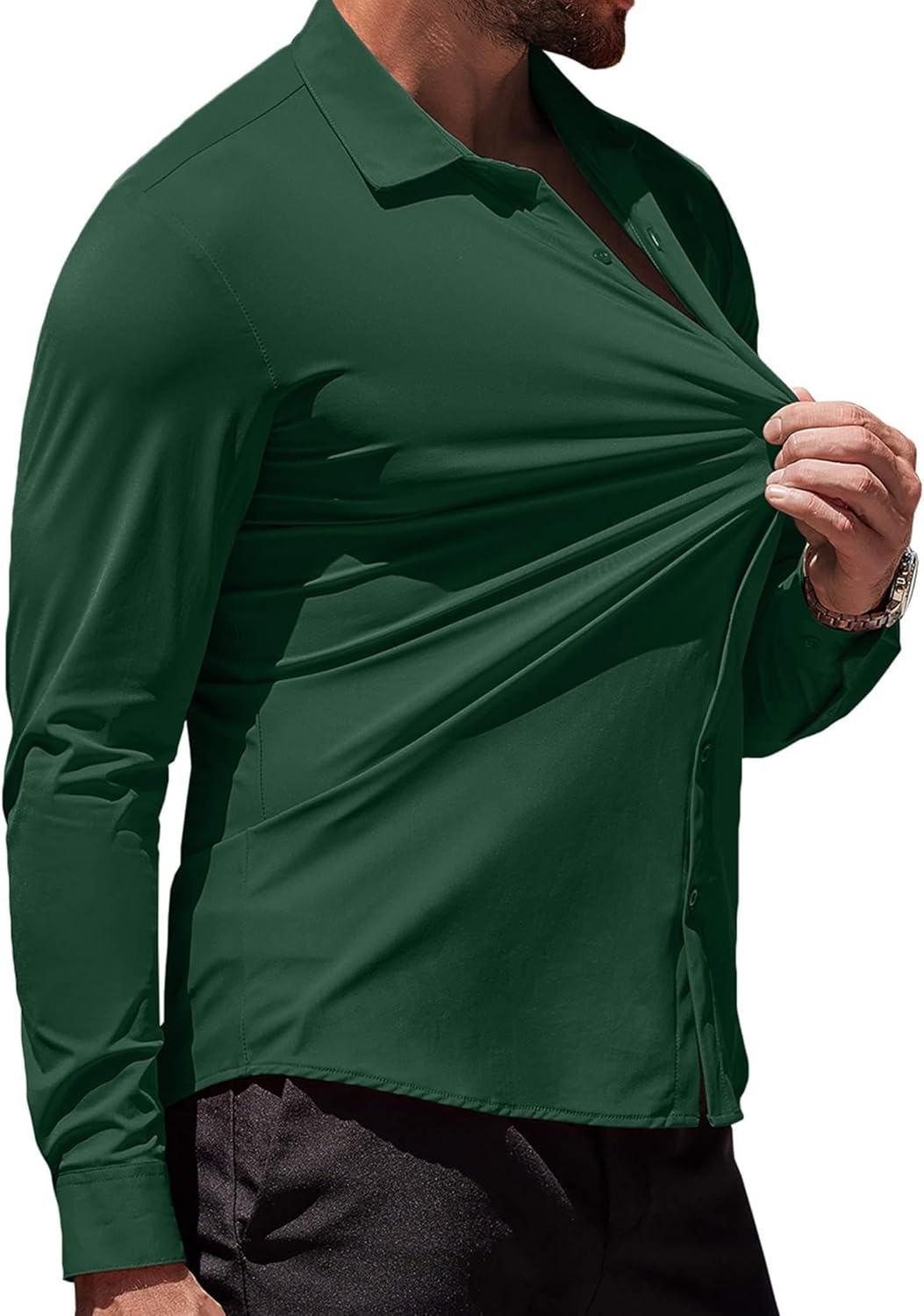 Herren Muscle Fit Oberhemden faltenfrei Langarm Freizeit Button Down Hemden - Bild 51 von 100