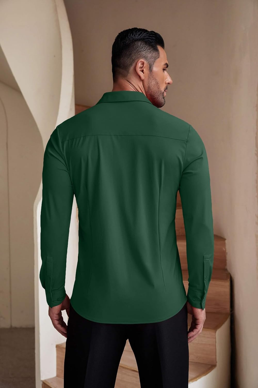 Herren Muscle Fit Oberhemden faltenfrei Langarm Freizeit Button Down Hemden - Bild 54 von 100