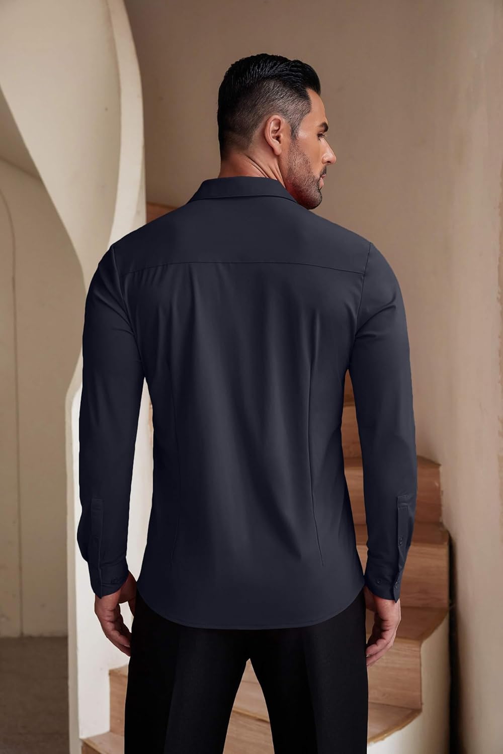 Herren Muscle Fit Oberhemden faltenfrei Langarm Freizeit Button Down Hemden - Bild 59 von 100