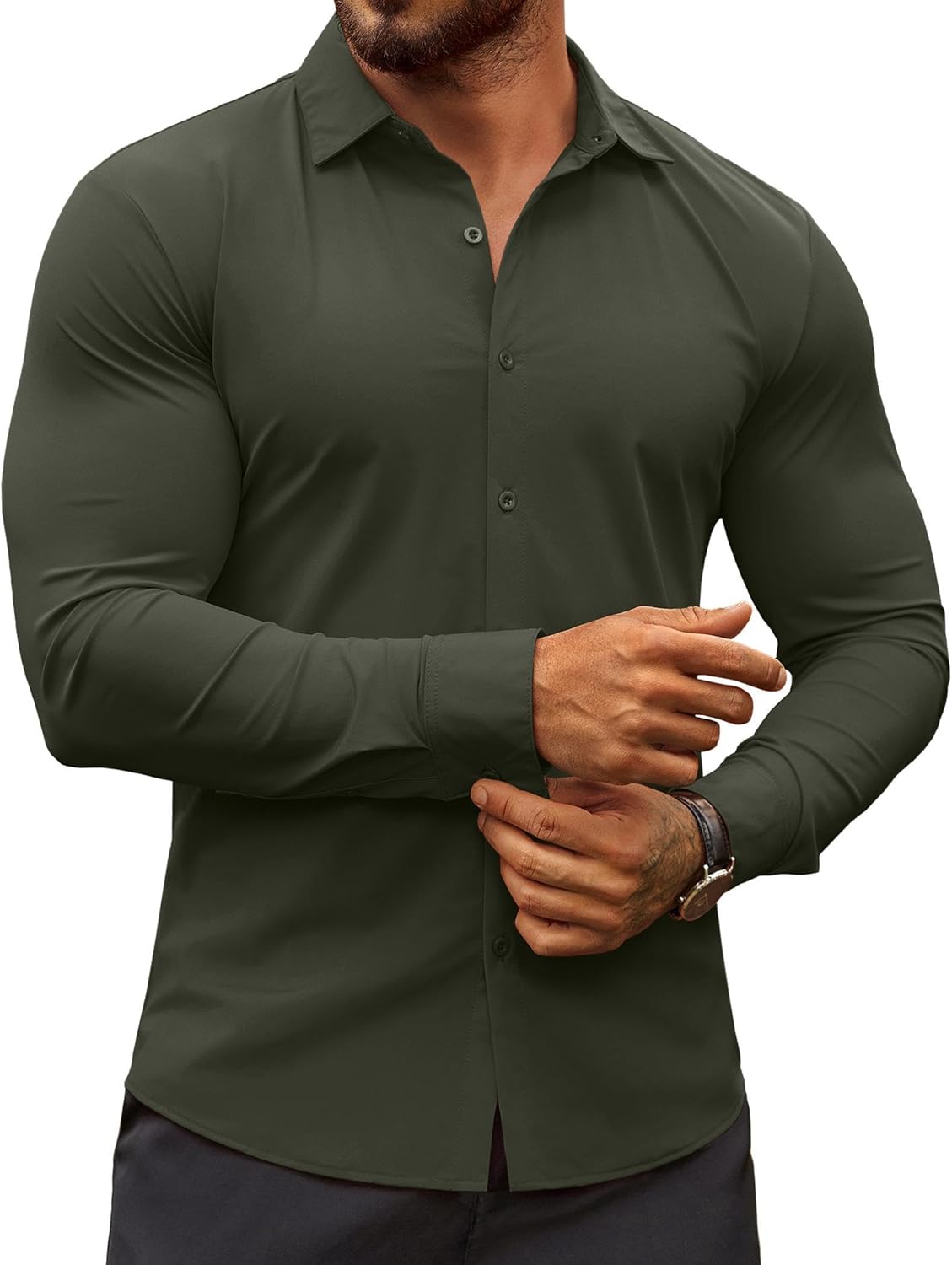 Herren Muscle Fit Oberhemden faltenfrei Langarm Freizeit Button Down Hemden - Bild 60 von 100