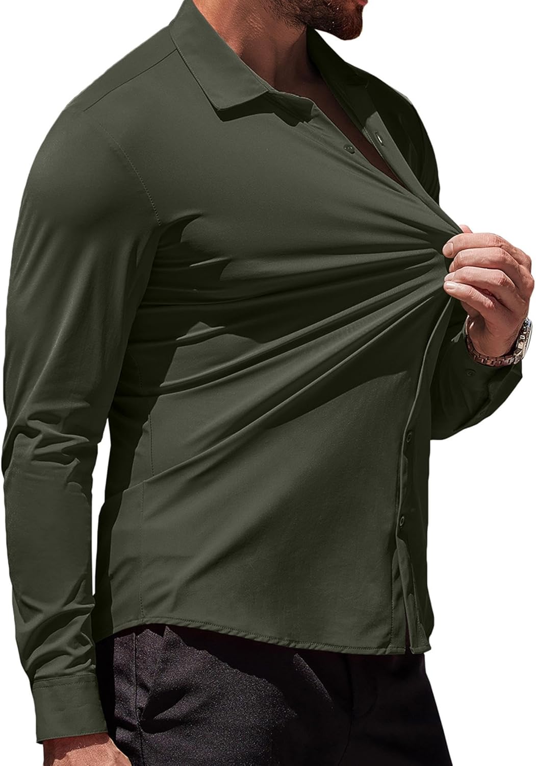 Herren Muscle Fit Oberhemden faltenfrei Langarm Freizeit Button Down Hemden - Bild 61 von 100