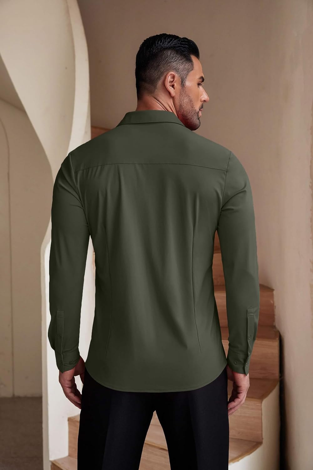 Herren Muscle Fit Oberhemden faltenfrei Langarm Freizeit Button Down Hemden - Bild 64 von 100