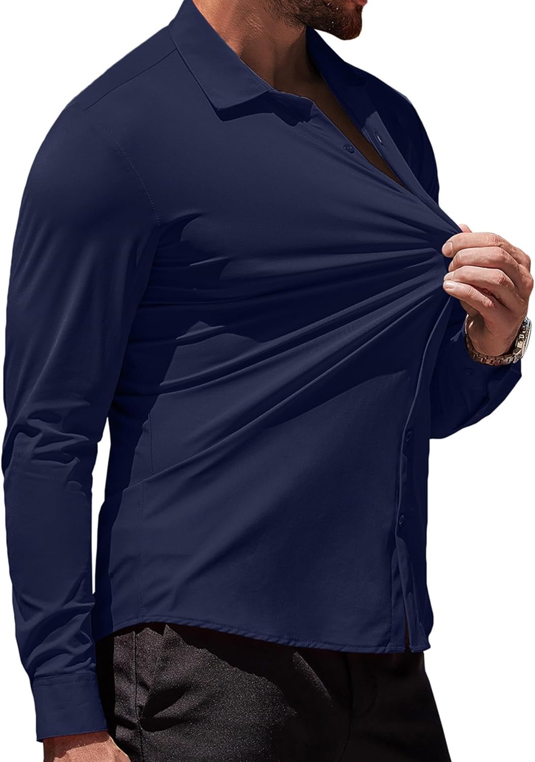 Herren Muscle Fit Oberhemden faltenfrei Langarm Freizeit Button Down Hemden - Bild 66 von 100