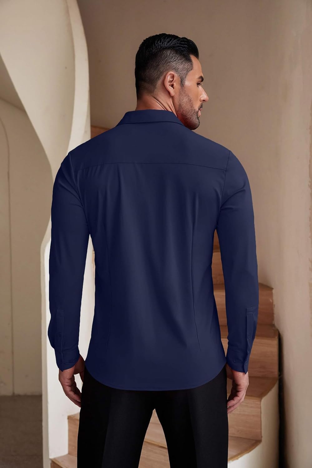 Herren Muscle Fit Oberhemden faltenfrei Langarm Freizeit Button Down Hemden - Bild 69 von 100