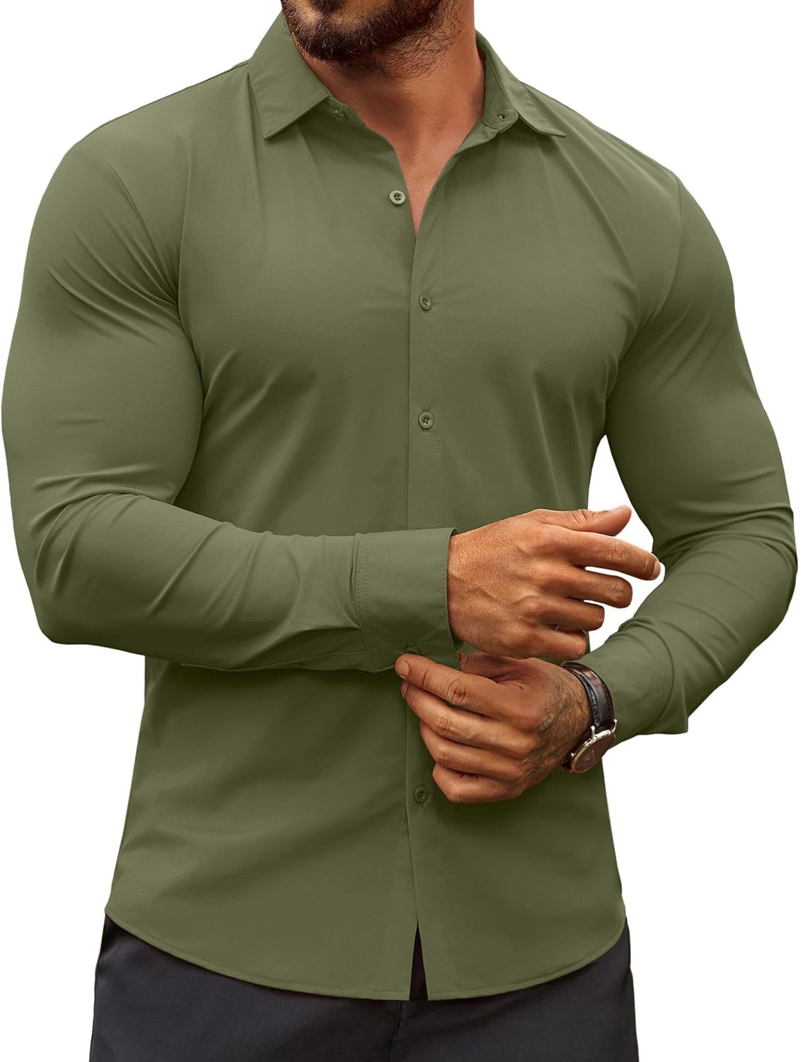Herren Muscle Fit Oberhemden faltenfrei Langarm Freizeit Button Down Hemden - Bild 74 von 100
