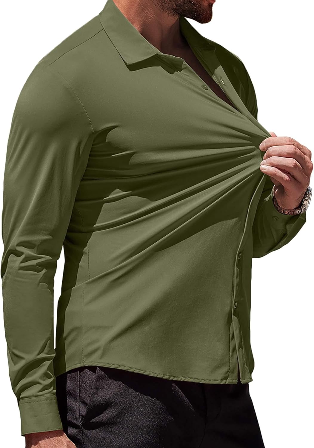 Herren Muscle Fit Oberhemden faltenfrei Langarm Freizeit Button Down Hemden - Bild 75 von 100