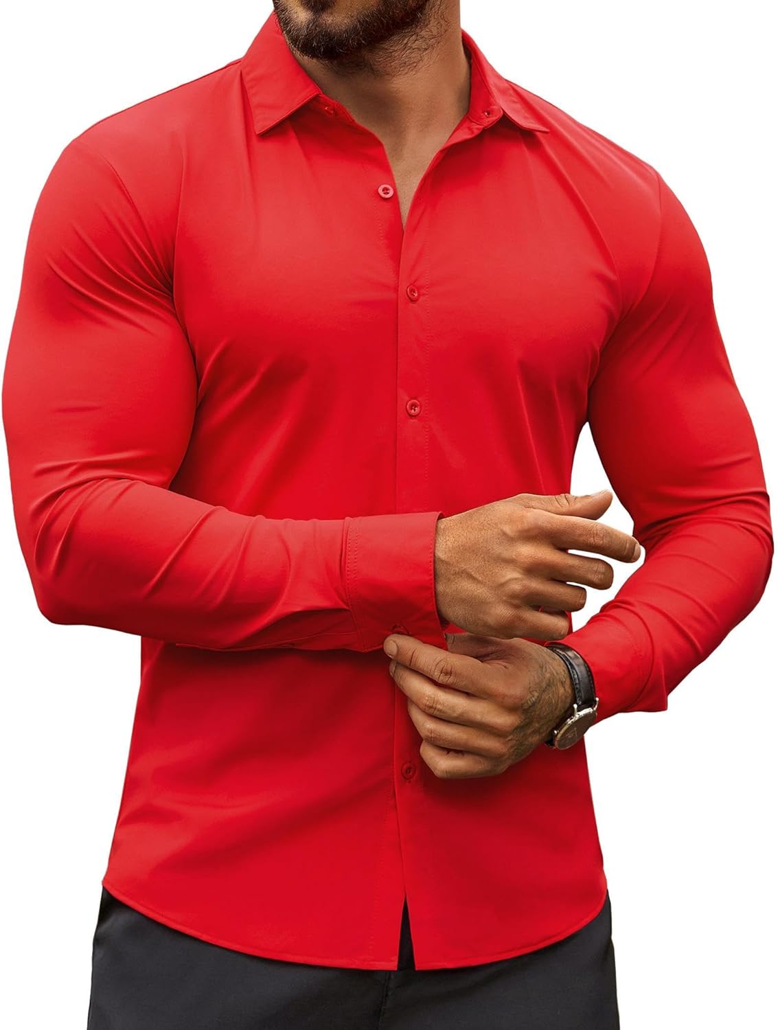 Herren Muscle Fit Oberhemden faltenfrei Langarm Freizeit Button Down Hemden - Bild 87 von 100