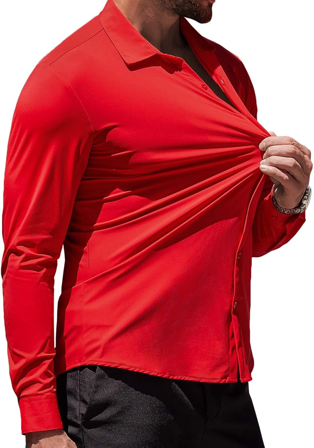Herren Muscle Fit Oberhemden faltenfrei Langarm Freizeit Button Down Hemden - Bild 88 von 100