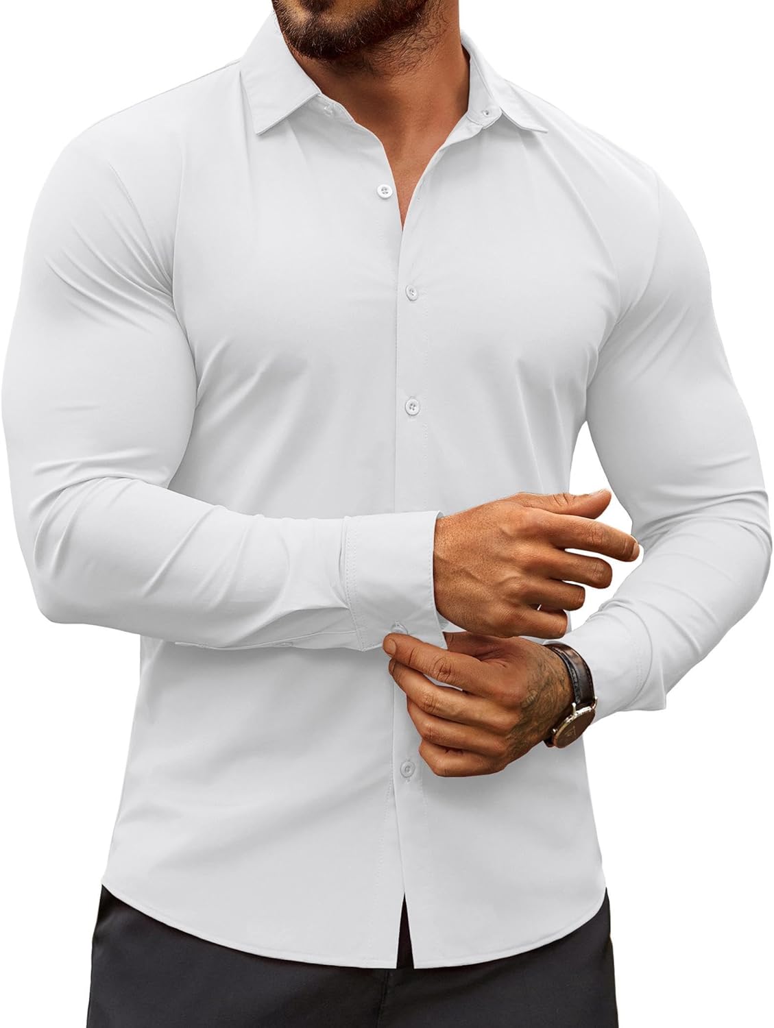 Herren Muscle Fit Oberhemden faltenfrei Langarm Freizeit Button Down Hemden - Bild 92 von 100