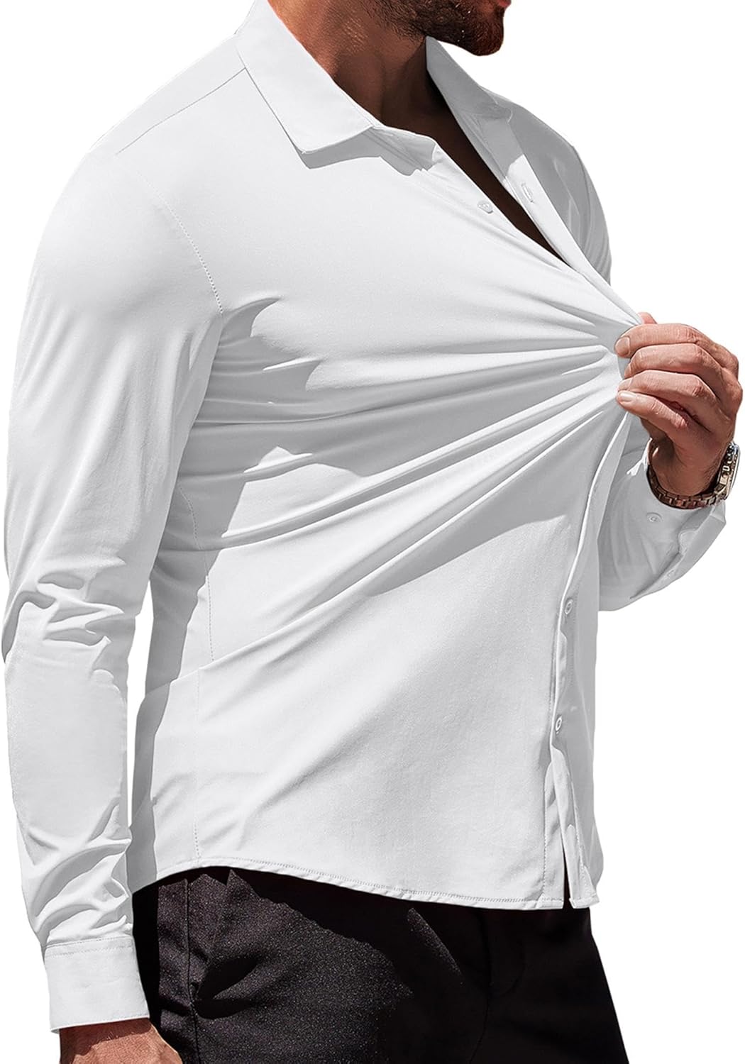 Herren Muscle Fit Oberhemden faltenfrei Langarm Freizeit Button Down Hemden - Bild 93 von 100