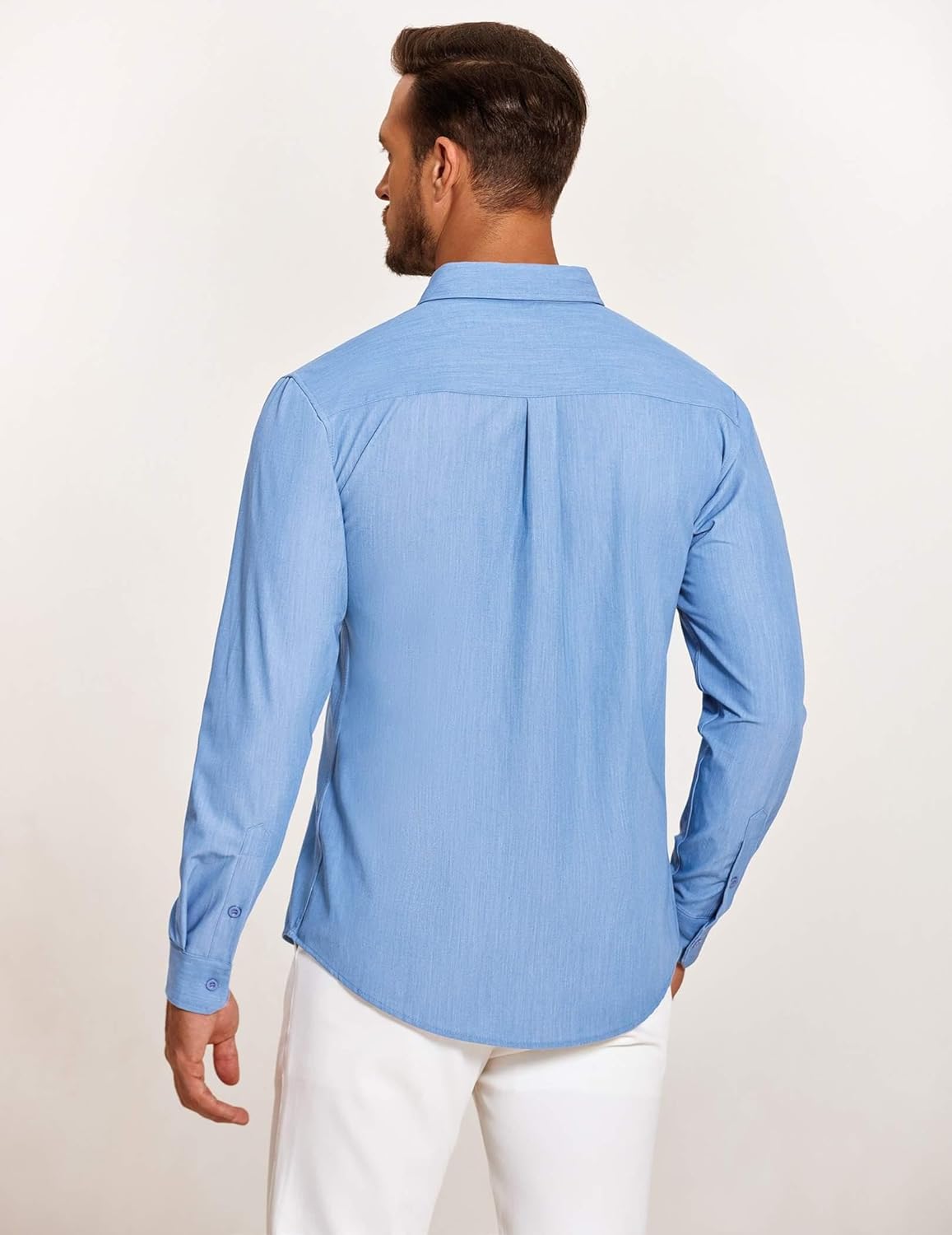 Mens Casual Button Down Shirt Untucked Long Sleeve Stretch Denim Dress Shirt - Picture 27 of 83