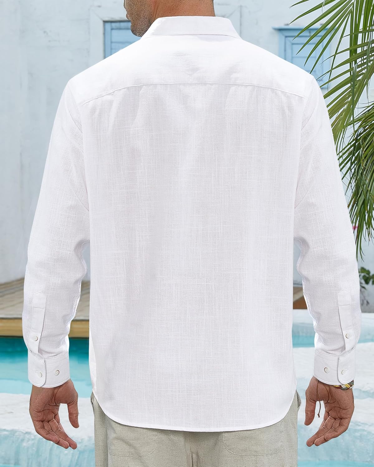 Herren Leinenhemden Freizeit Button Down Langarm Hemd Einfarbig Spread Hemden - Bild 25 von 57