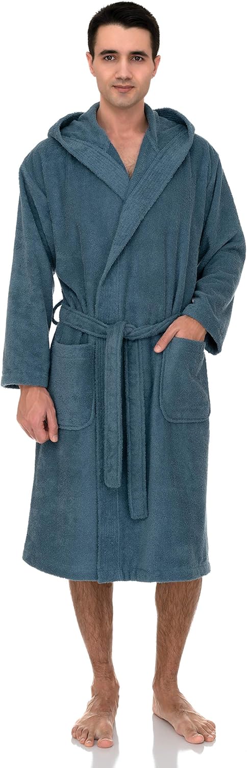 Bata con capucha para hombre, albornoz de tela de rizo de algodón premium, batas de baño suaves para hombre - Imagen 18 de 110