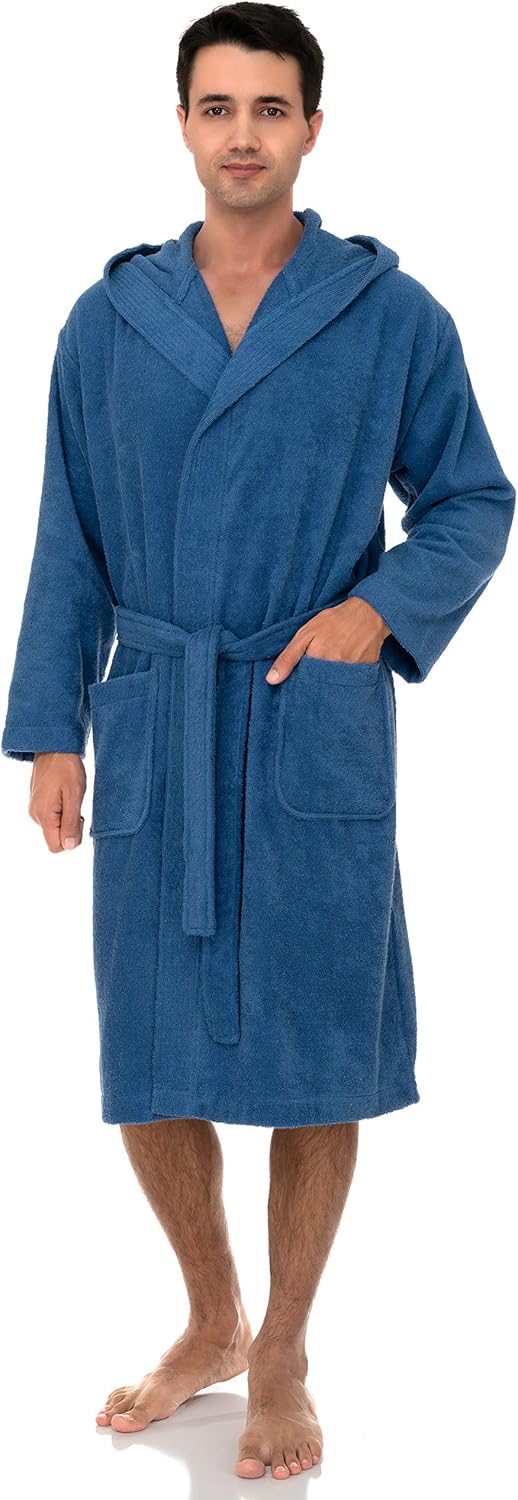 Bata con capucha para hombre, albornoz de tela de rizo de algodón premium, batas de baño suaves para hombre - Imagen 25 de 110