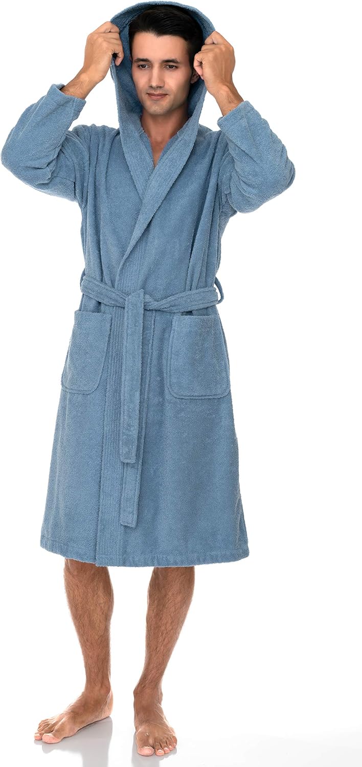 Bata con capucha para hombre, albornoz de tela de rizo de algodón premium, batas de baño suaves para hombre - Imagen 38 de 110