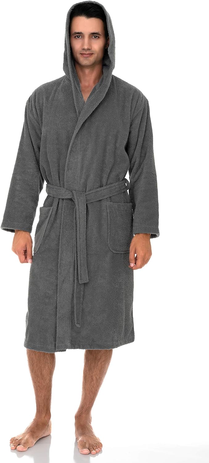 Bata con capucha para hombre, albornoz de tela de rizo de algodón premium, batas de baño suaves para hombre - Imagen 27 de 110