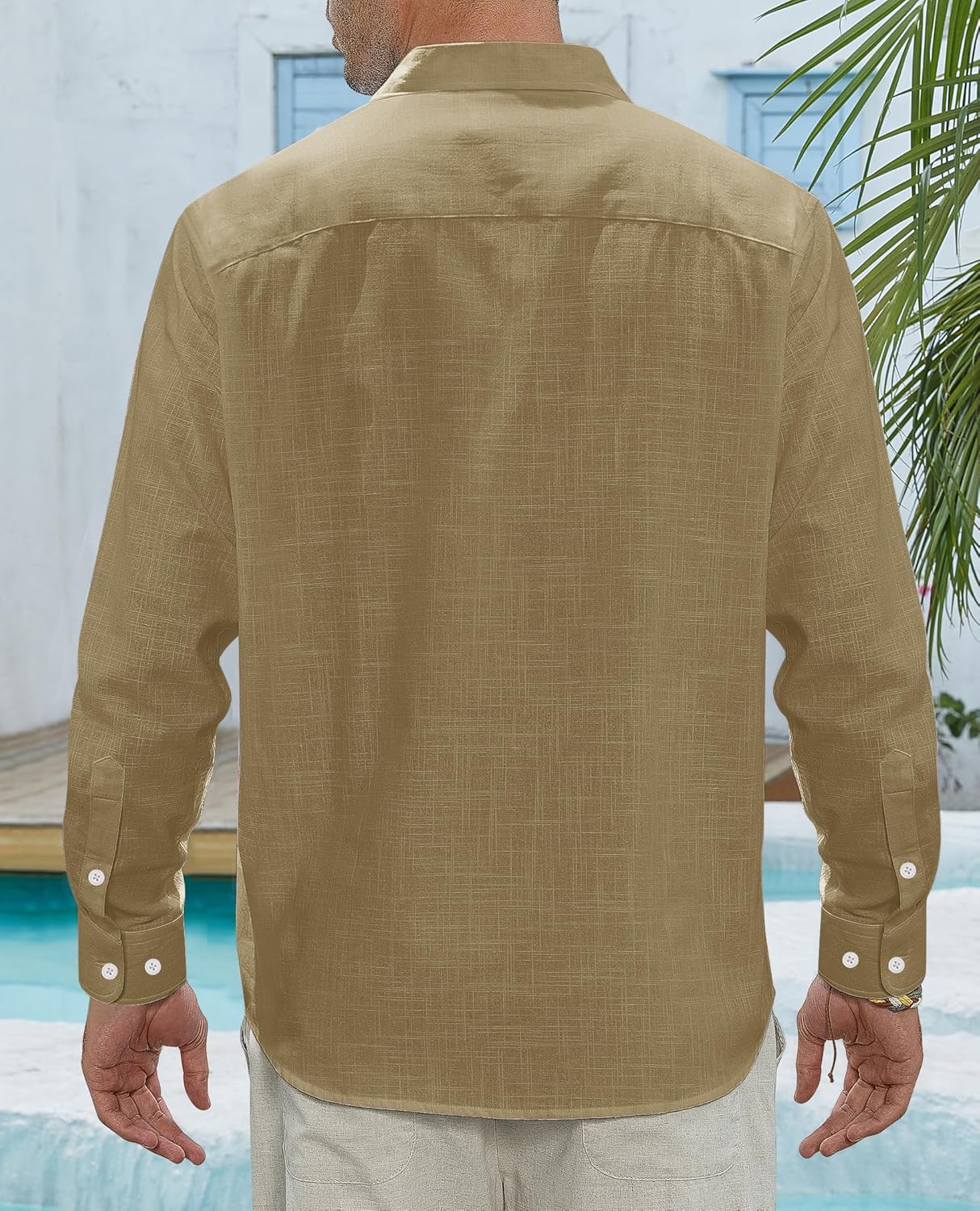 Herren Leinenhemden Freizeit Button Down Langarm Hemd Einfarbig Spread Hemden - Bild 54 von 57