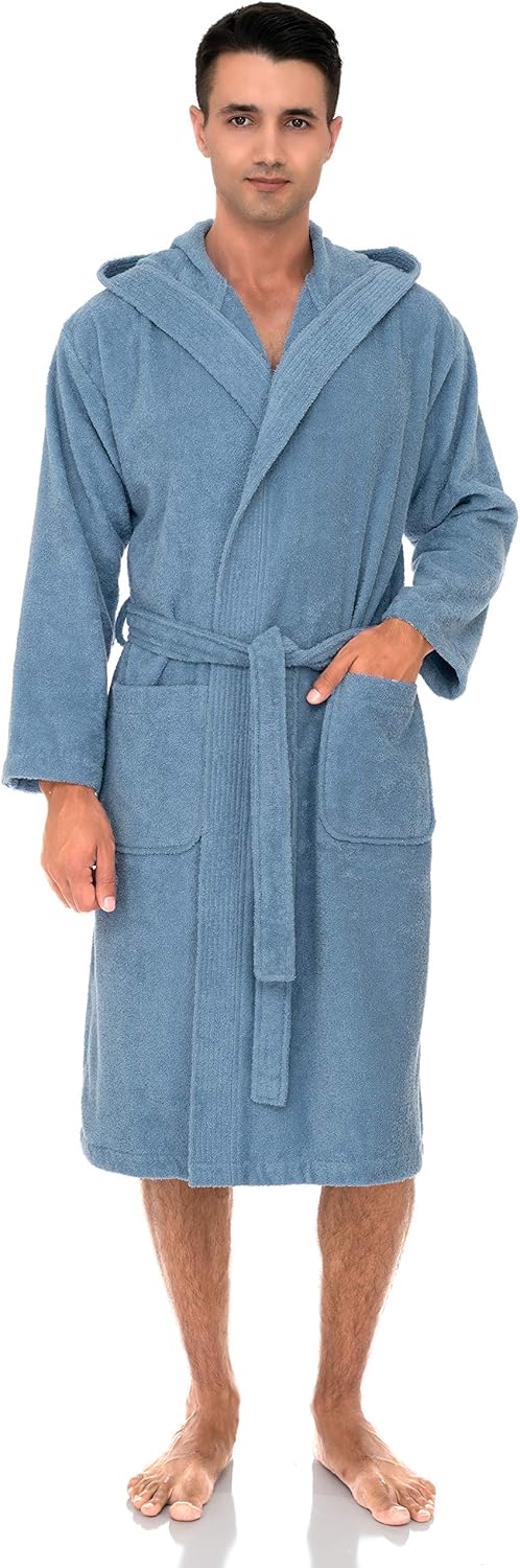 Bata con capucha para hombre, albornoz de tela de rizo de algodón premium, batas de baño suaves para hombre - Imagen 28 de 110