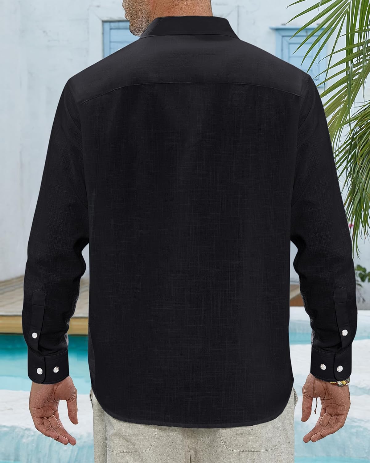 Herren Leinenhemden Freizeit Button Down Langarm Hemd Einfarbig Spread Hemden - Bild 29 von 57