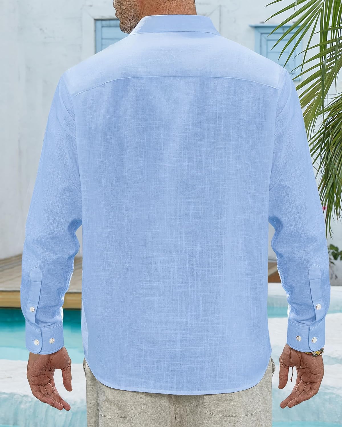 Herren Leinenhemden Freizeit Button Down Langarm Hemd Einfarbig Spread Hemden - Bild 33 von 57
