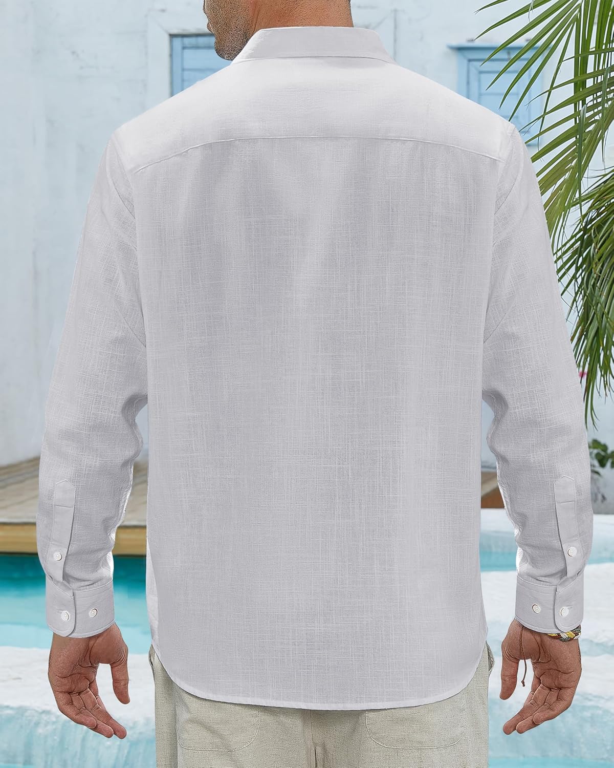 Herren Leinenhemden Freizeit Button Down Langarm Hemd Einfarbig Spread Hemden - Bild 46 von 57
