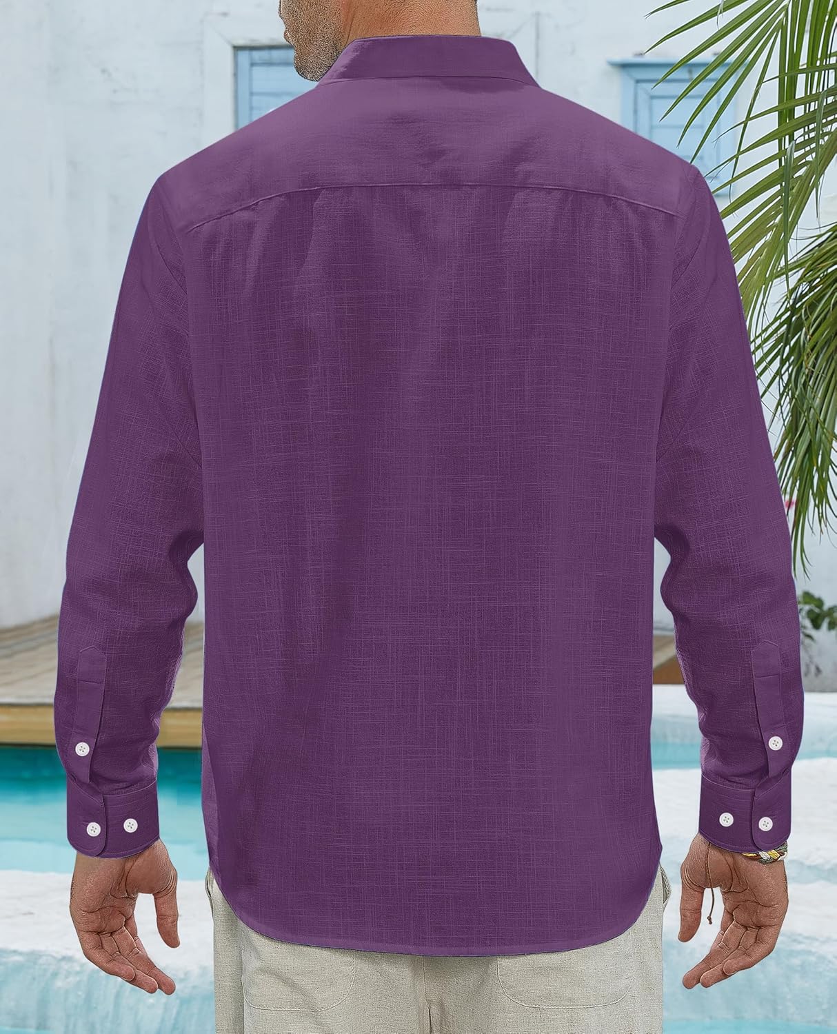 Herren Leinenhemden Freizeit Button Down Langarm Hemd Einfarbig Spread Hemden - Bild 52 von 57