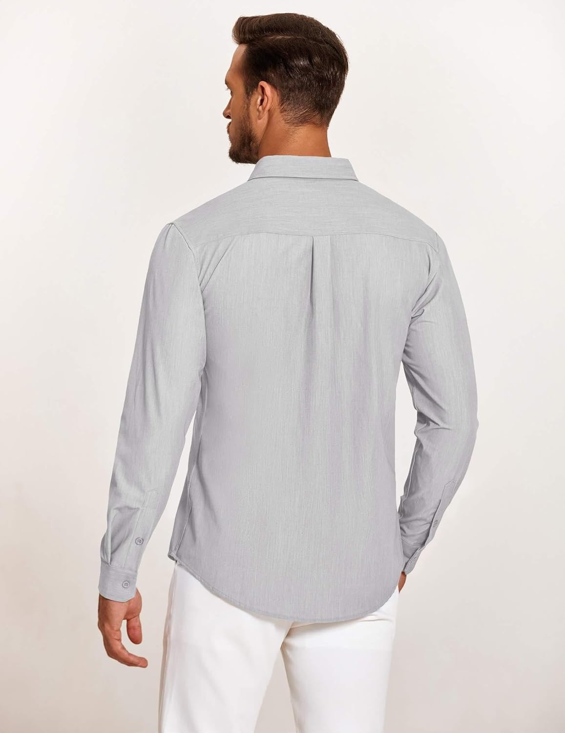 Mens Casual Button Down Shirt Untucked Long Sleeve Stretch Denim Dress Shirt - Picture 35 of 83