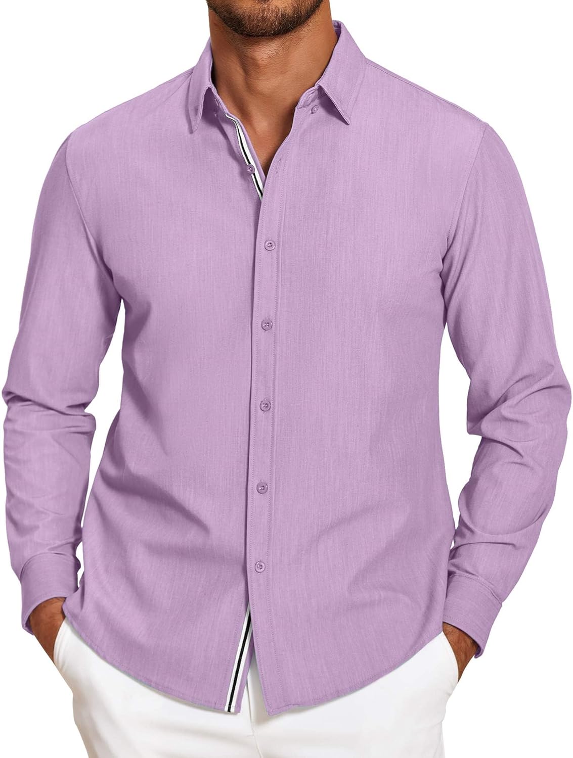 Mens Casual Button Down Shirt Untucked Long Sleeve Stretch Denim Dress Shirt - Picture 48 of 83