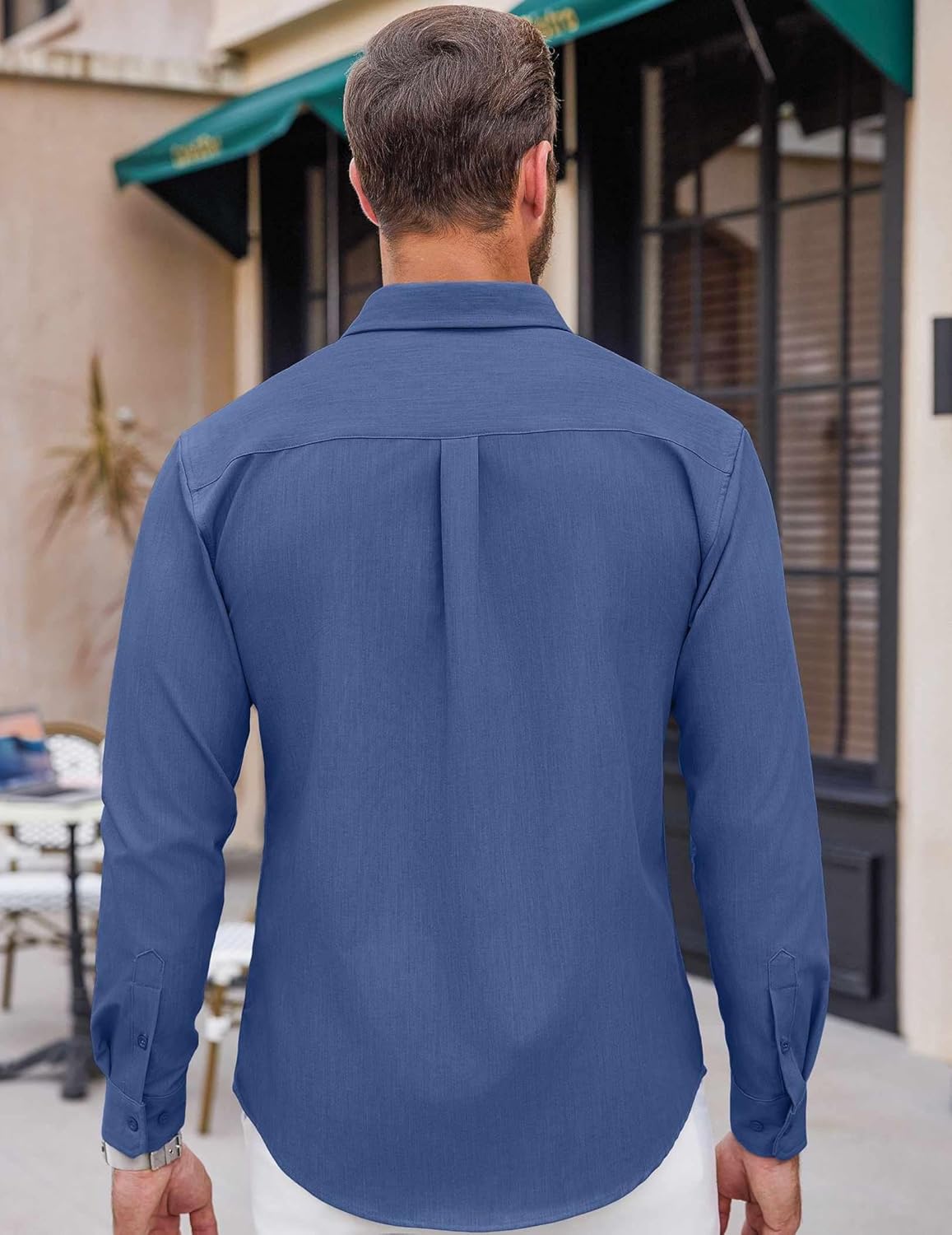 Mens Casual Button Down Shirt Untucked Long Sleeve Stretch Denim Dress Shirt - Picture 59 of 83