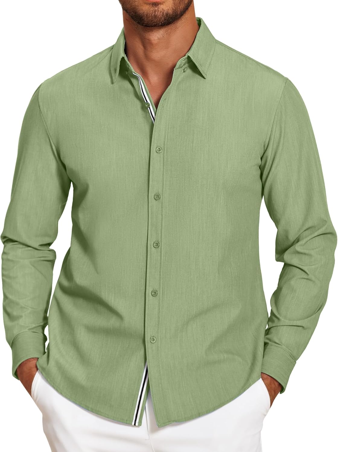 Mens Casual Button Down Shirt Untucked Long Sleeve Stretch Denim Dress Shirt - Picture 60 of 83