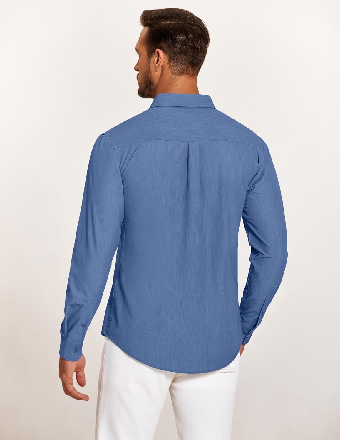 Mens Casual Button Down Shirt Untucked Long Sleeve Stretch Denim Dress Shirt - Picture 67 of 83