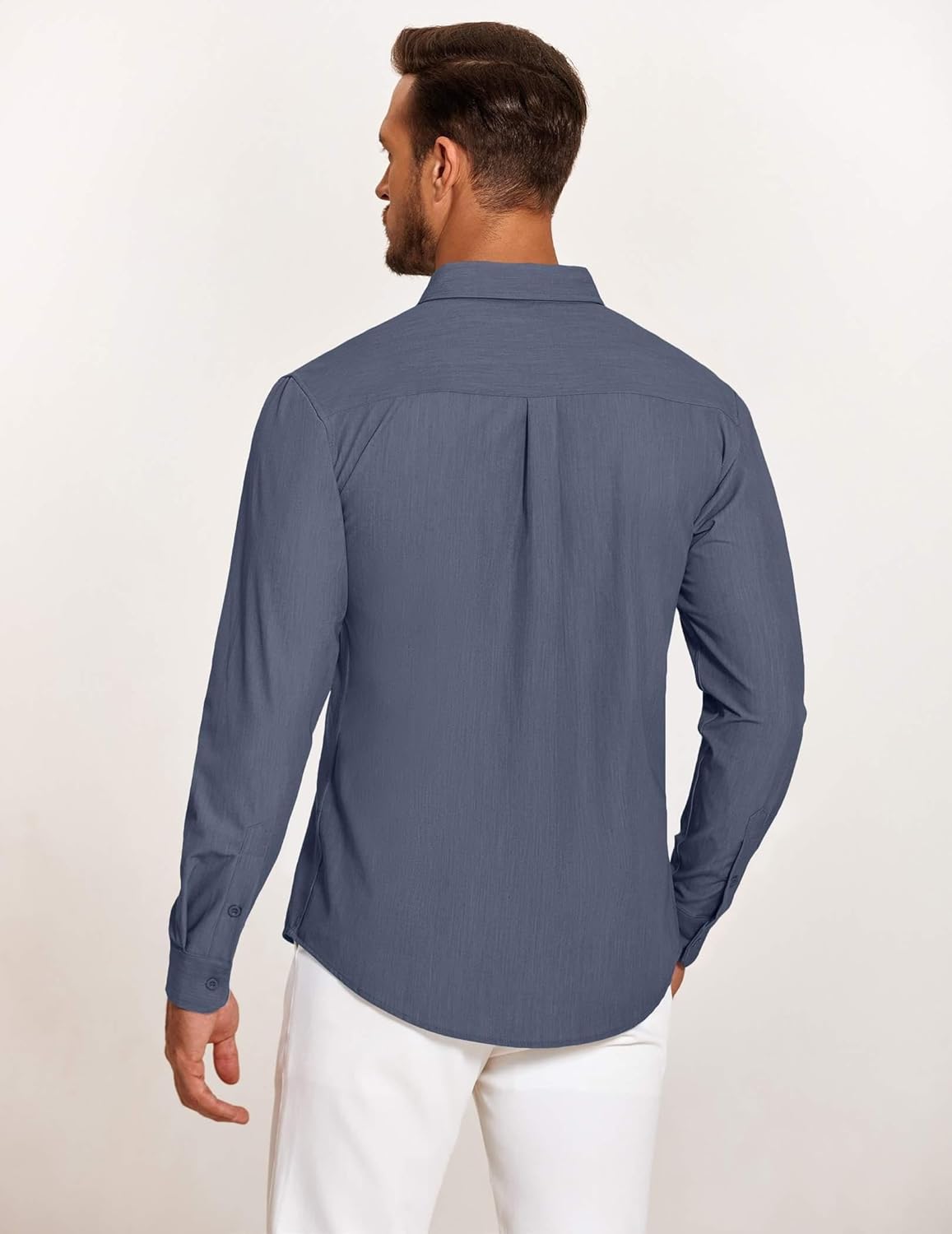 Mens Casual Button Down Shirt Untucked Long Sleeve Stretch Denim Dress Shirt - Picture 71 of 83