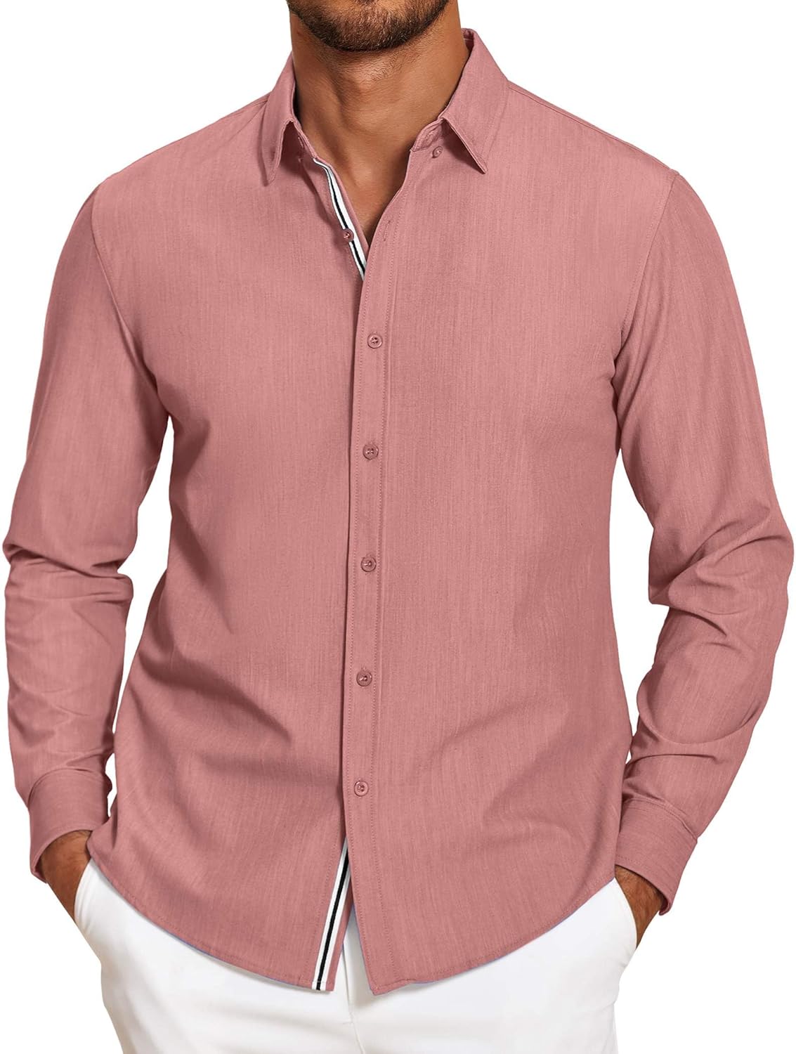 Mens Casual Button Down Shirt Untucked Long Sleeve Stretch Denim Dress Shirt - Picture 76 of 83