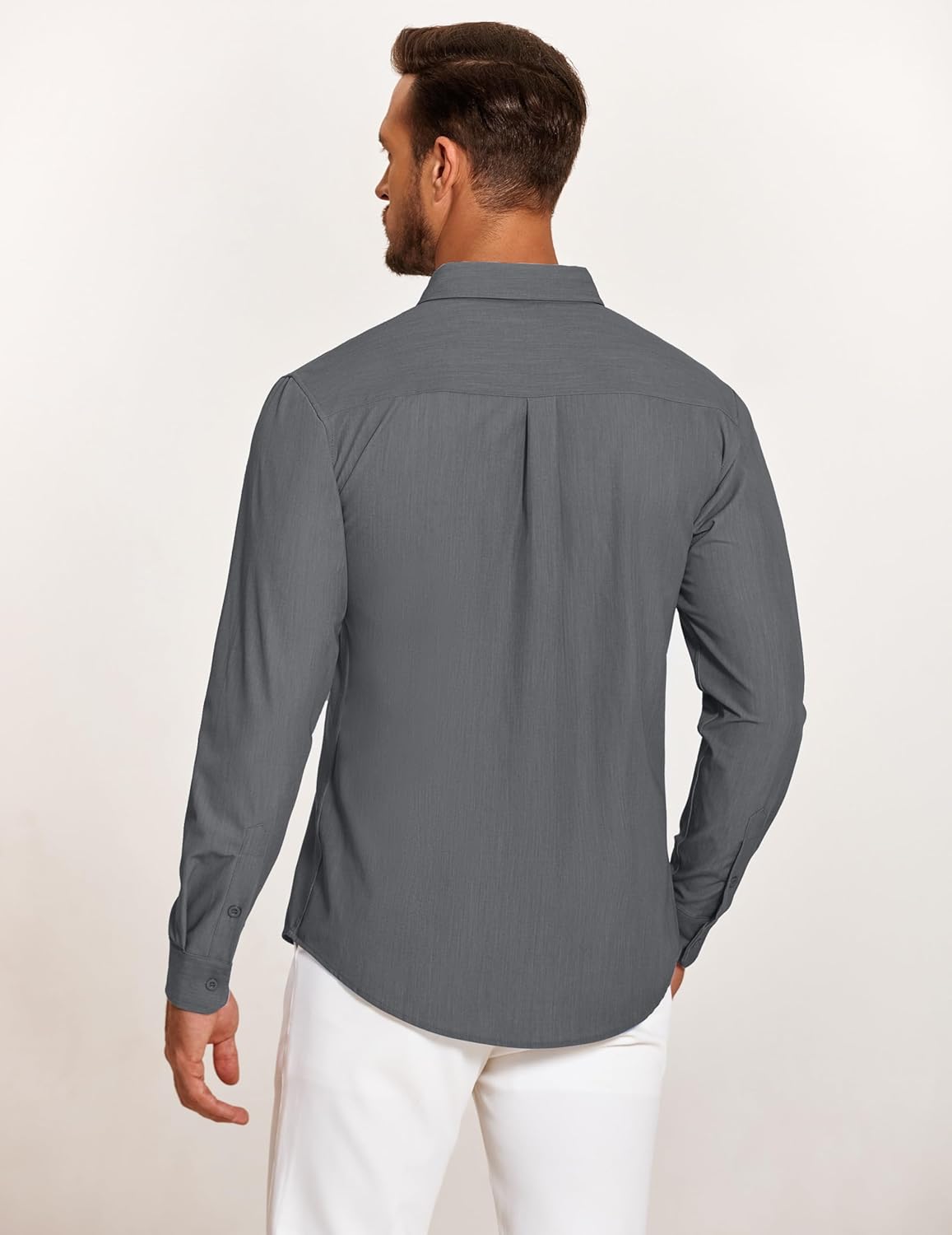 Mens Casual Button Down Shirt Untucked Long Sleeve Stretch Denim Dress Shirt - Picture 83 of 83