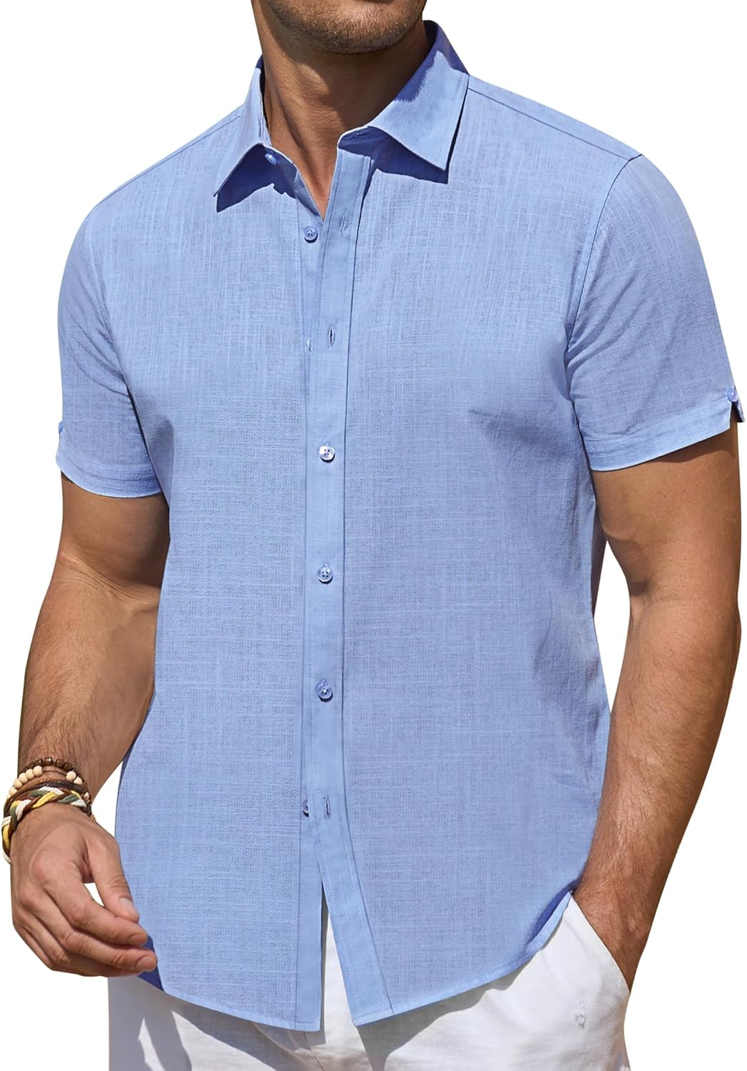Leinenhemden für Herren Kurzarm Leinenhemden Freizeit Button Down Hemden Sommer - Bild 25 von 53