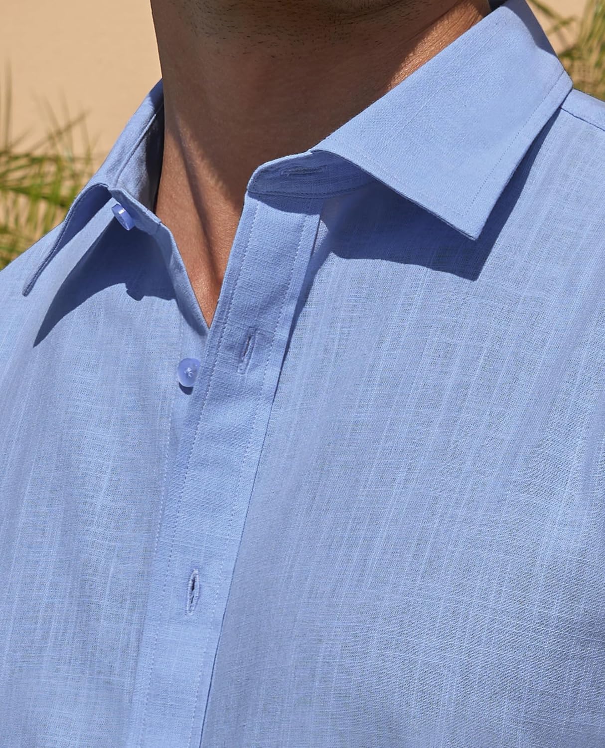 Leinenhemden für Herren Kurzarm Leinenhemden Freizeit Button Down Hemden Sommer - Bild 28 von 53