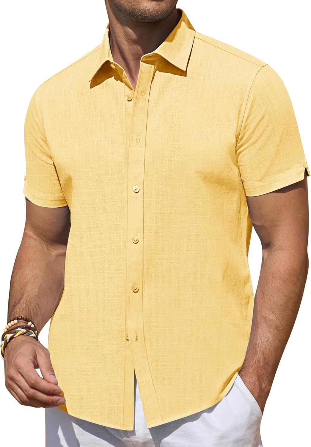 Leinenhemden für Herren Kurzarm Leinenhemden Freizeit Button Down Hemden Sommer - Bild 29 von 53