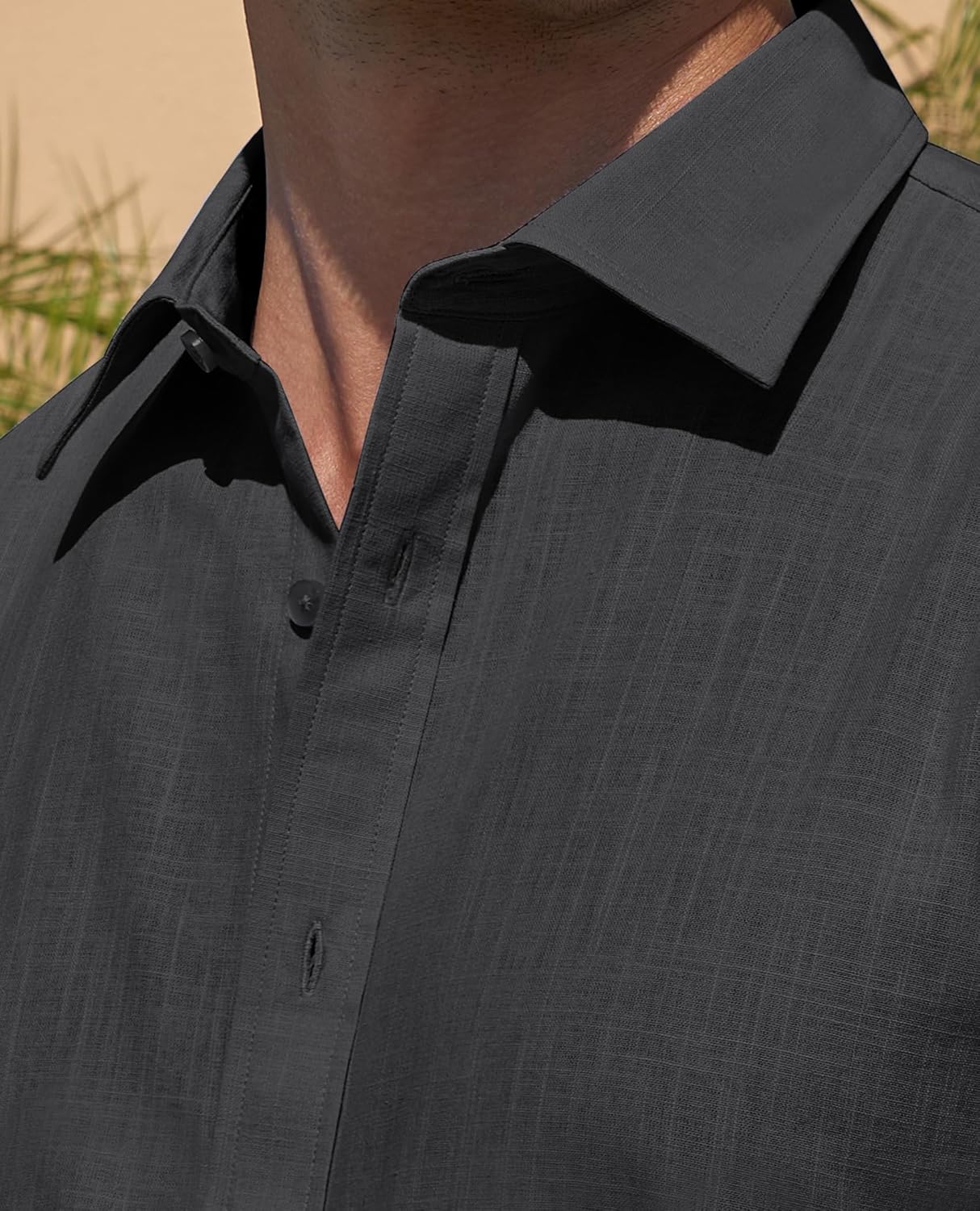 Leinenhemden für Herren Kurzarm Leinenhemden Freizeit Button Down Hemden Sommer - Bild 36 von 53