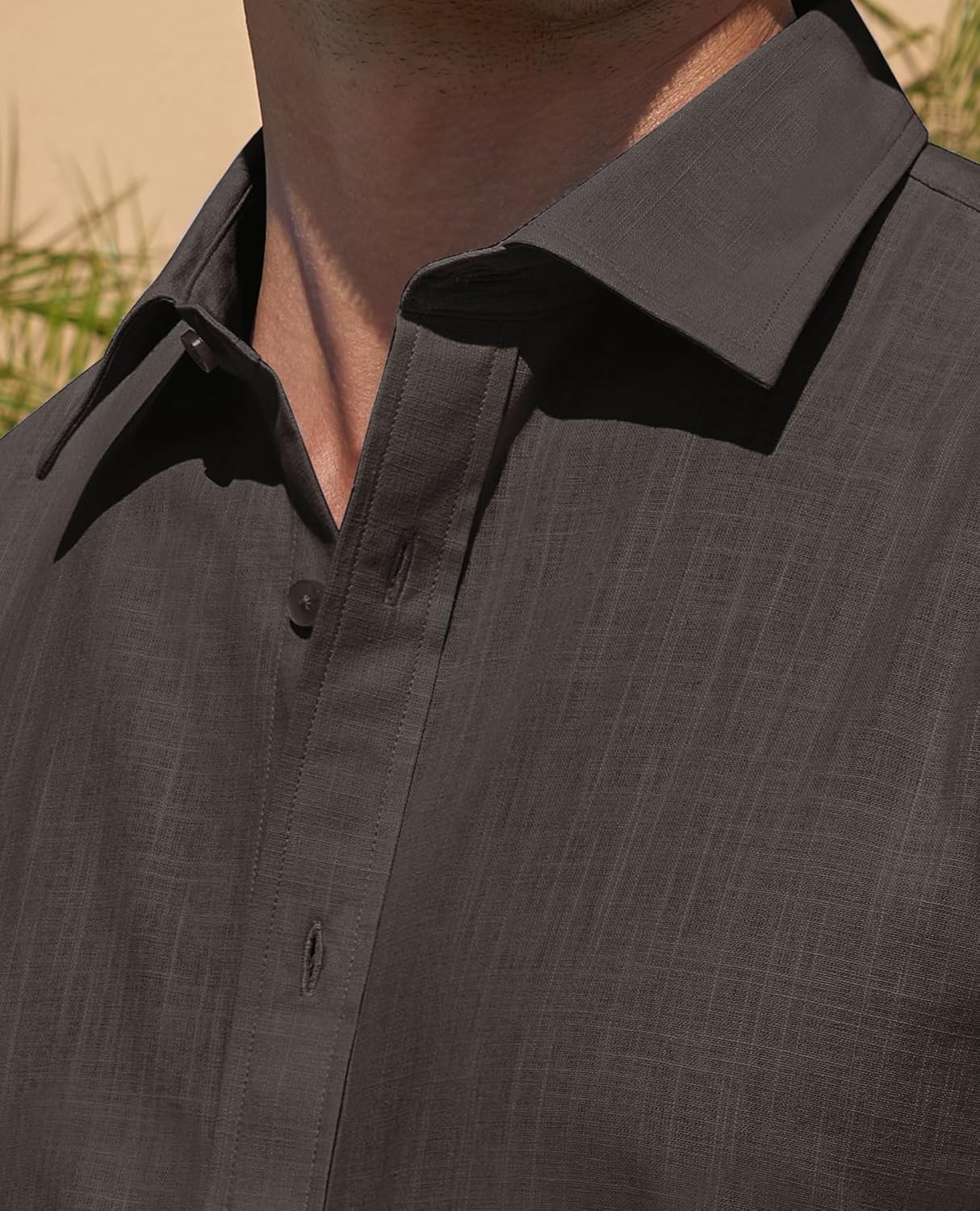 Leinenhemden für Herren Kurzarm Leinenhemden Freizeit Button Down Hemden Sommer - Bild 40 von 53