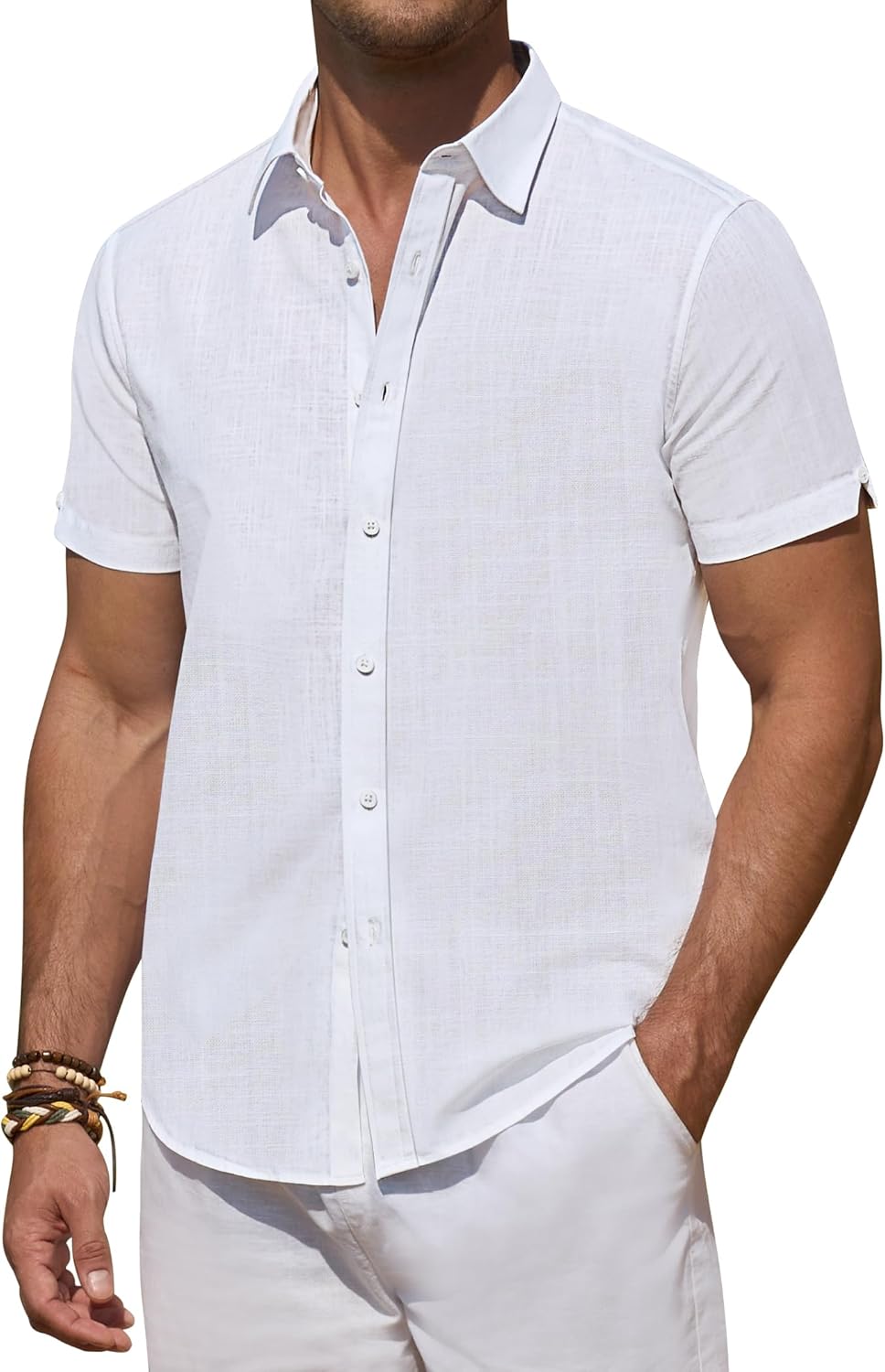 Leinenhemden für Herren Kurzarm Leinenhemden Freizeit Button Down Hemden Sommer - Bild 41 von 53
