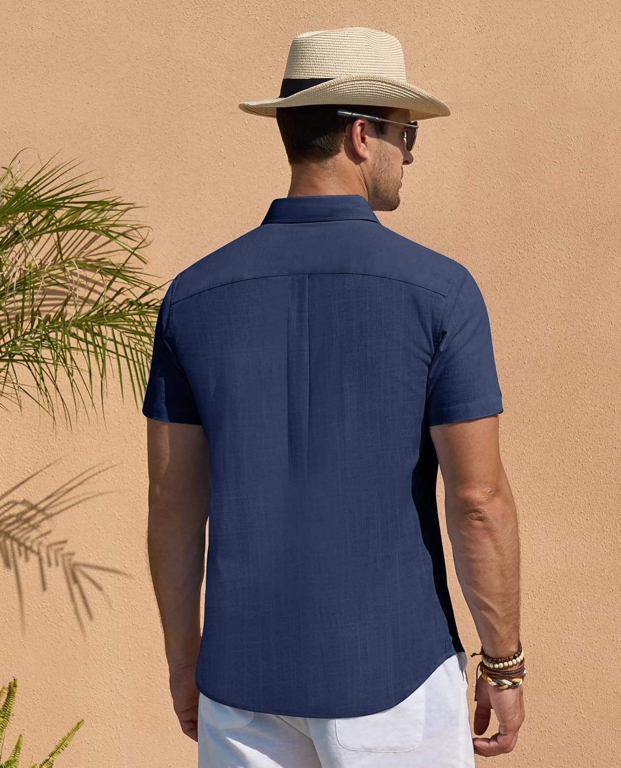 Leinenhemden für Herren Kurzarm Leinenhemden Freizeit Button Down Hemden Sommer - Bild 51 von 53