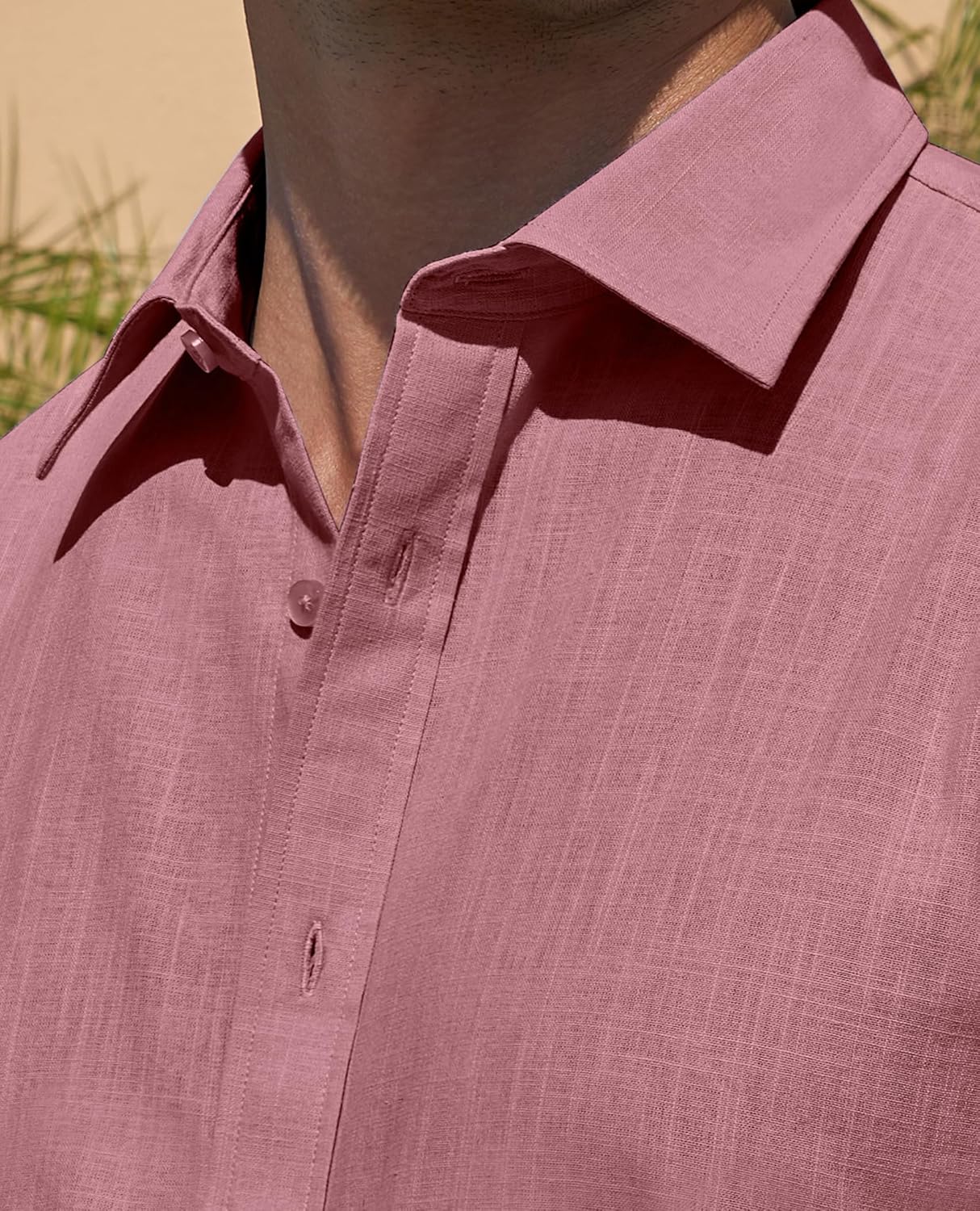 Leinenhemden für Herren Kurzarm Leinenhemden Freizeit Button Down Hemden Sommer - Bild 53 von 53