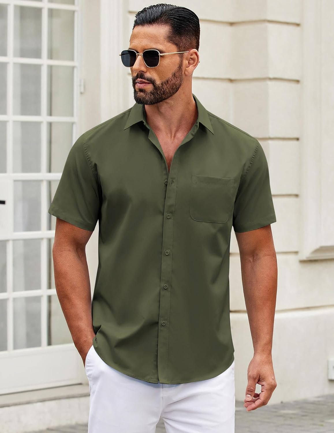 Mens Short Sleeve Casual Button Down Shirts Summer Untucked Dress Shirts - Picture 24 of 154