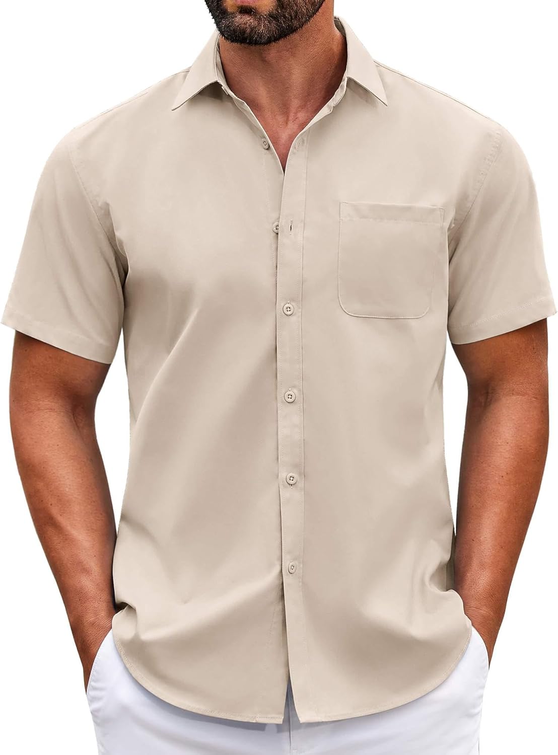 Mens Short Sleeve Casual Button Down Shirts Summer Untucked Dress Shirts - Picture 27 of 154