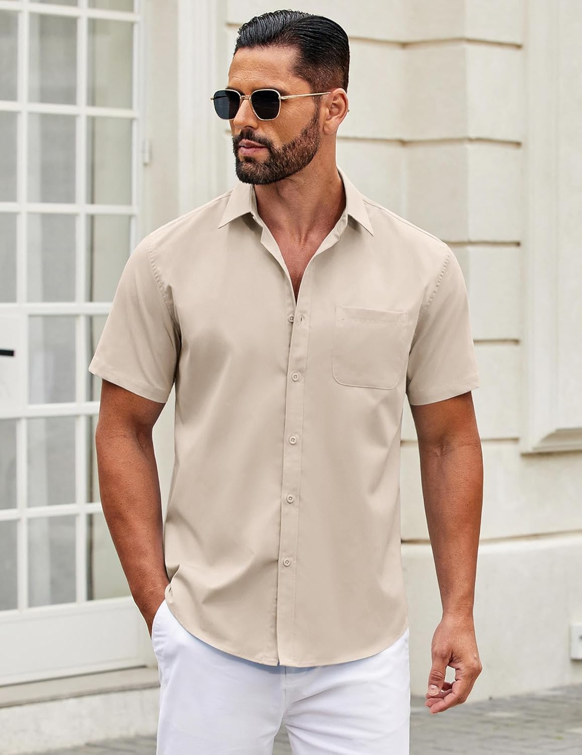 Mens Short Sleeve Casual Button Down Shirts Summer Untucked Dress Shirts - Picture 28 of 154