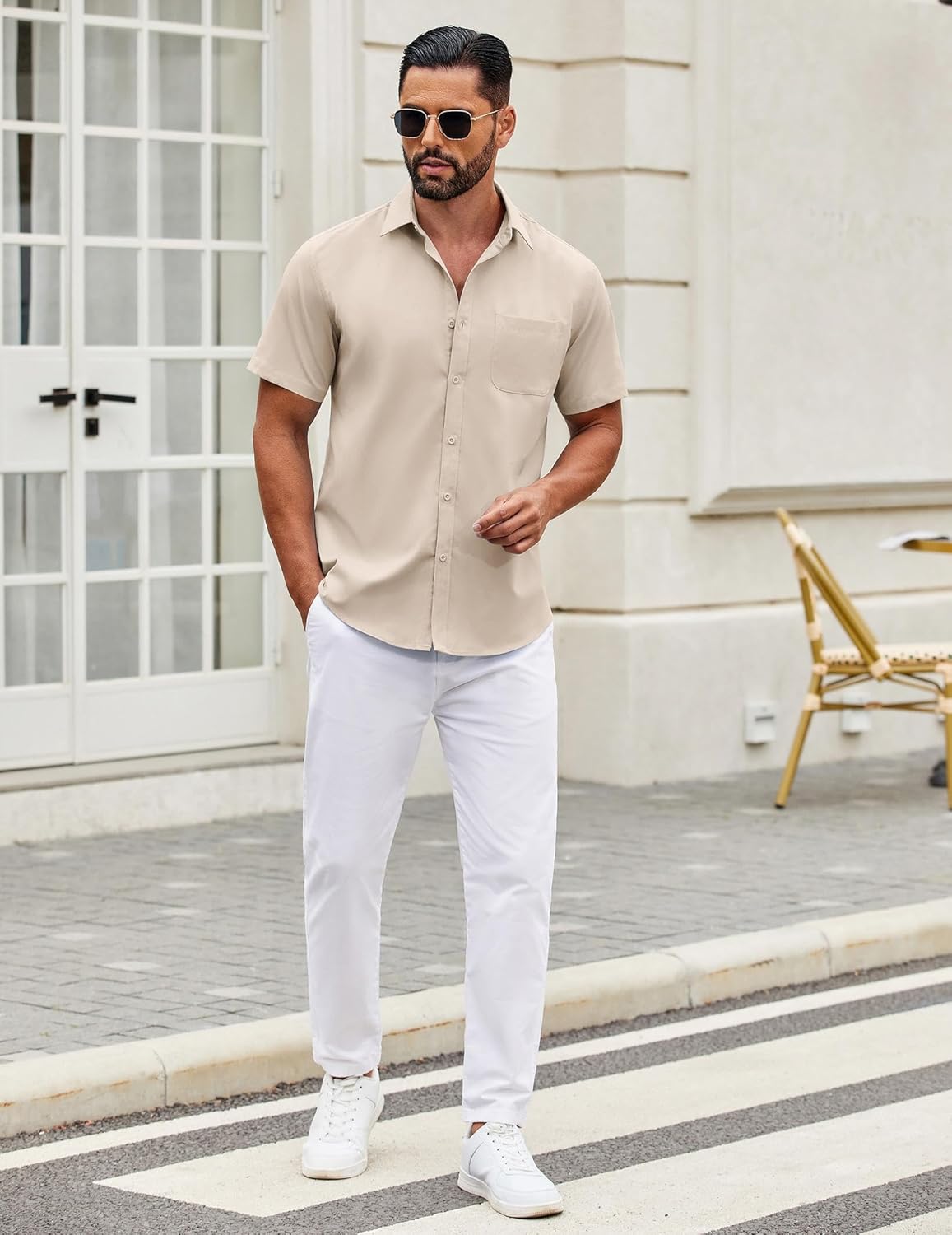 Mens Short Sleeve Casual Button Down Shirts Summer Untucked Dress Shirts - Picture 29 of 154