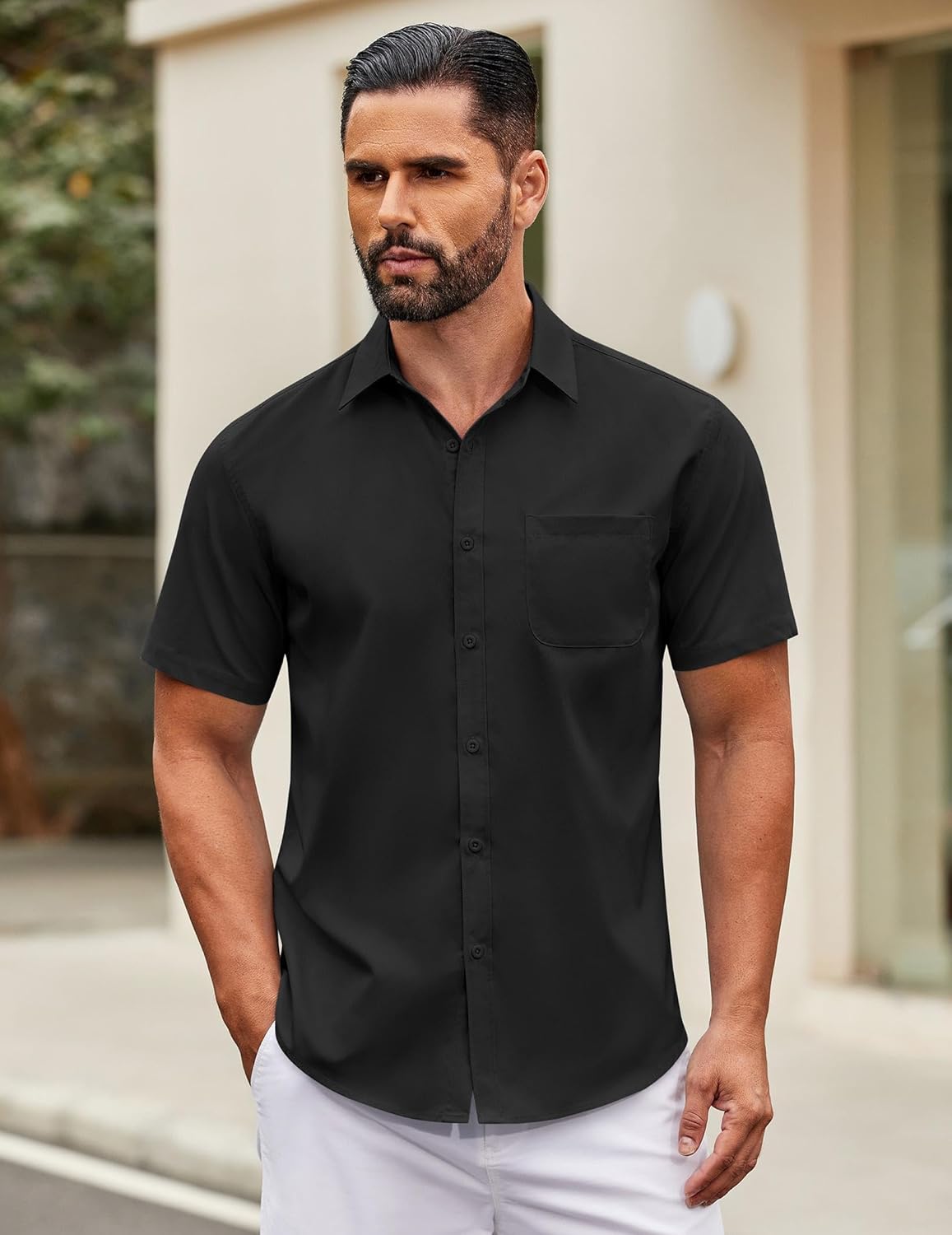 Mens Short Sleeve Casual Button Down Shirts Summer Untucked Dress Shirts - Picture 32 of 154